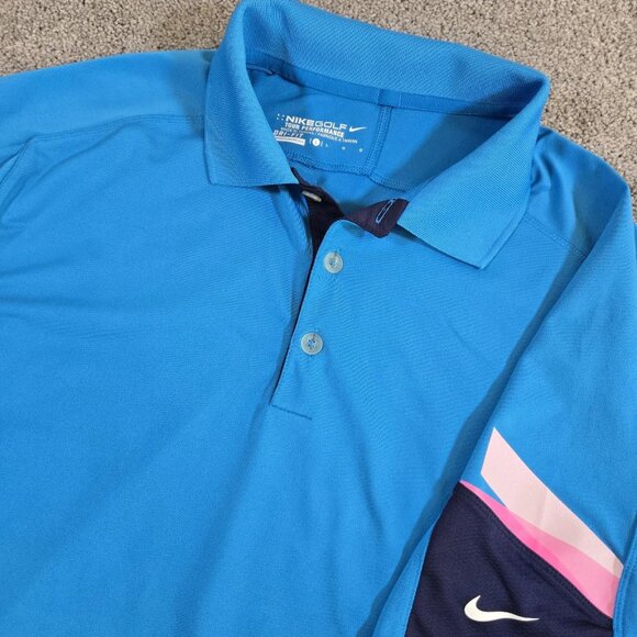 Nike Golf Tour Performance Mens Large Blue Stripe Short Sleeve Polo Dri-Fit - Picture 1 of 8